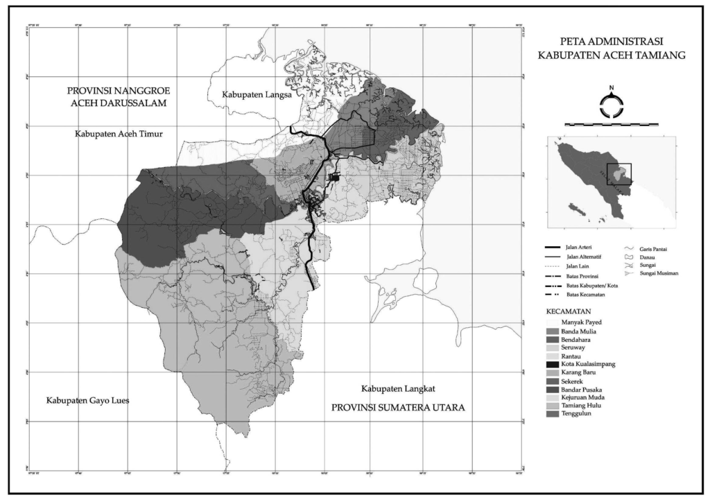 Peta wilayah Kabupaten Aceh Tamiang.
(Sumber: Balai Arkeologi Medan)