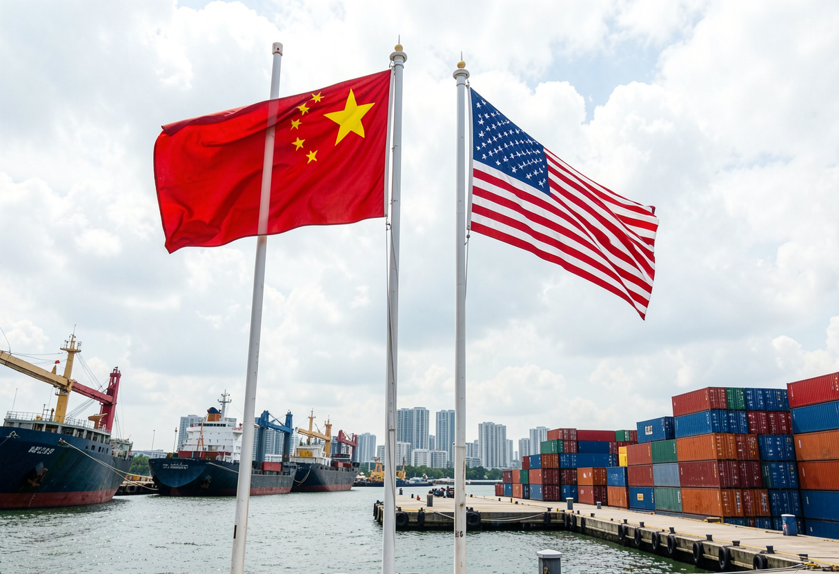 Ilustrasi bendera China dan AS. (Foto: Freepik image generator)